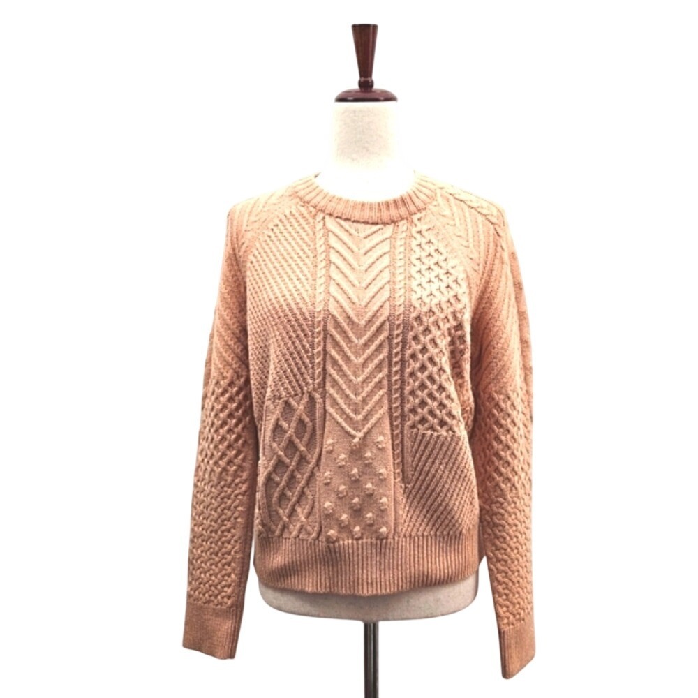 1.STATE Womens Large Peach Patchwork Cable Knit Crewneck Sweater Mixed Texture